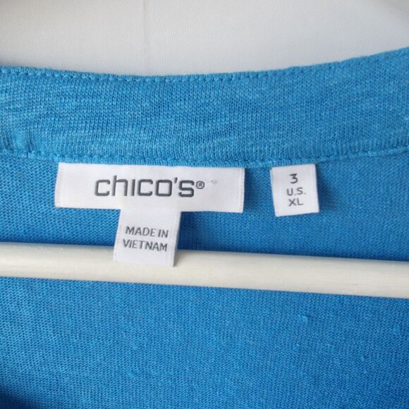 Chico's womens  100% Linen Embroidered V-Neck Tunic size XL Blue 3/4 sleeve - Picture 6 of 7